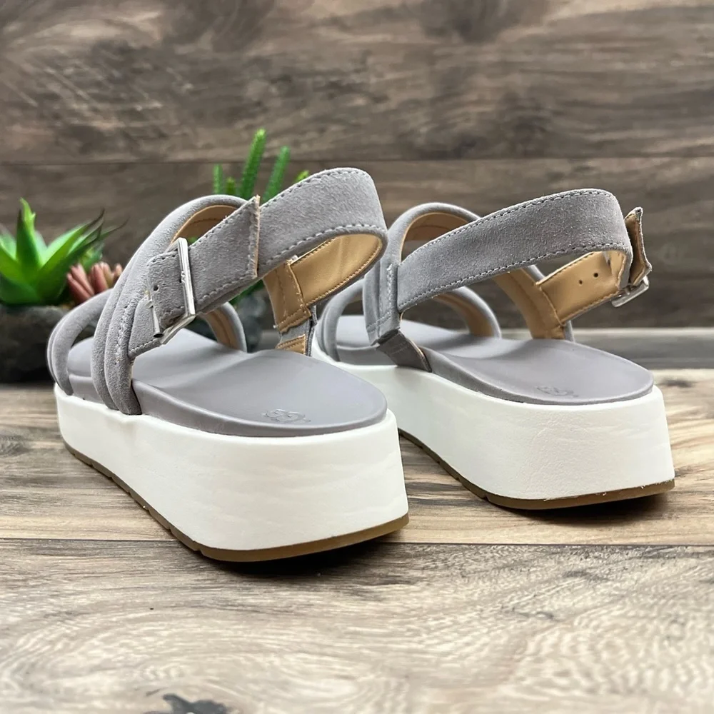 NIB UGG Lynnden Slingback Strappy Platform Sandal Soft Amethyst Grey Suede